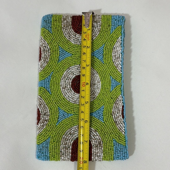 Urban Outfitters Beaded Eye Purse Clutch Bag Coin Pouch Zippered Green Circles - Picture 6 of 6